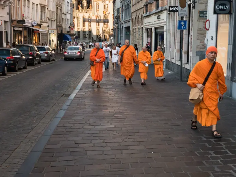 A group of Buddhist Monks walking - Bruges, Belgium - iPhone Photography